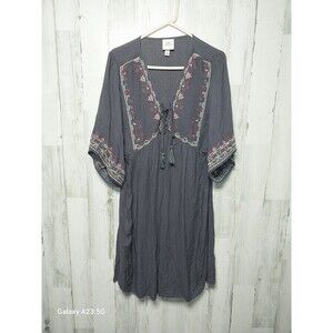 Knox Rose Gray Embroidered Kimono Sleeve Dress size Large